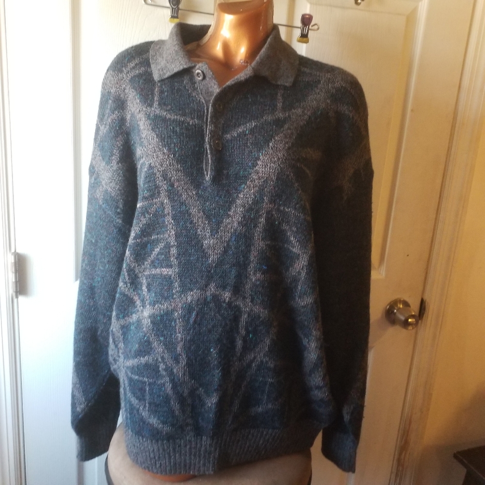 Vtg Preppy made in Paris wool Grandpa polo Sweater
